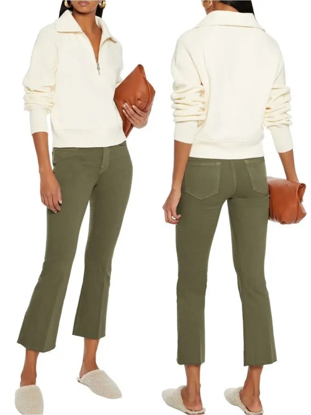 FRAME Le Crop Mini Boot Designer High Rise Sage Green Flare Jeans Women Size 24
